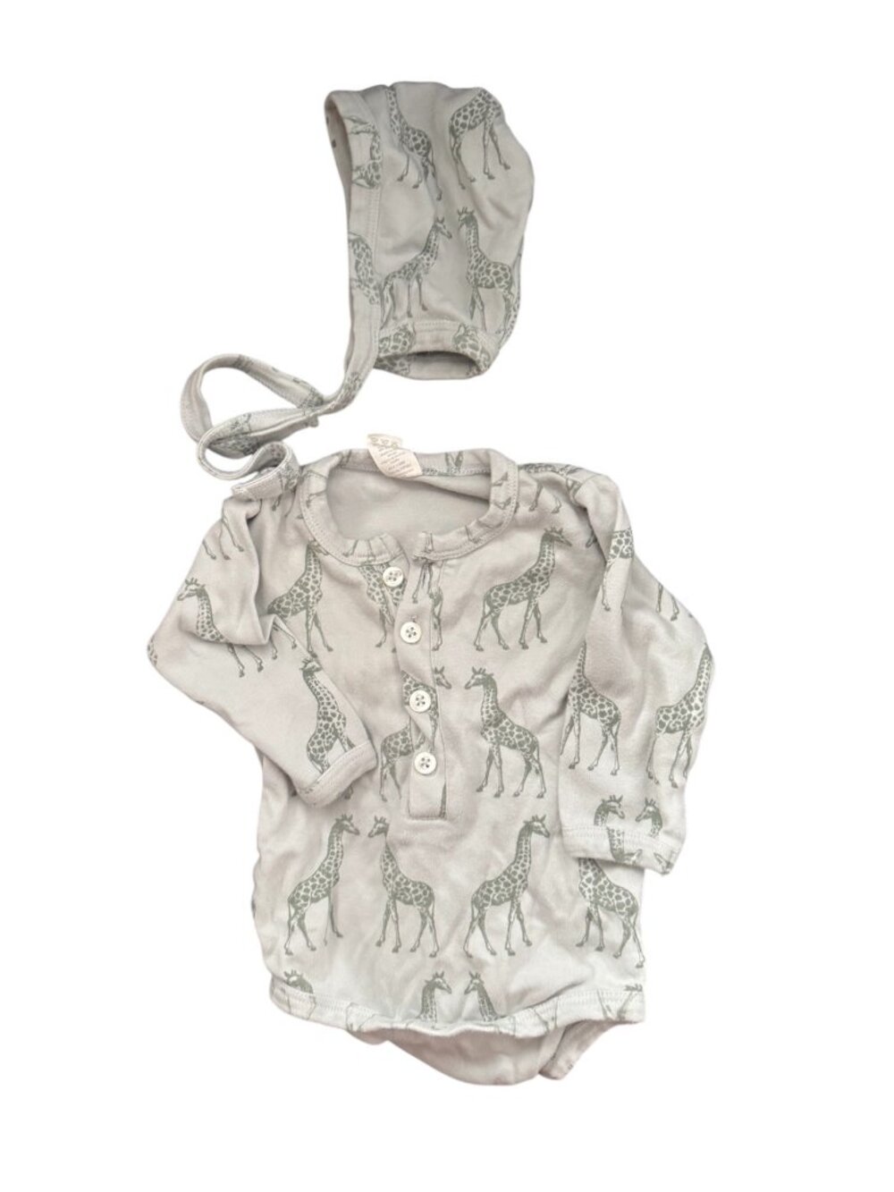 Kate Quinn Giraffe Print Bodysuit & Bonnet Set Baby 6-12 Months Organic Cotton G
